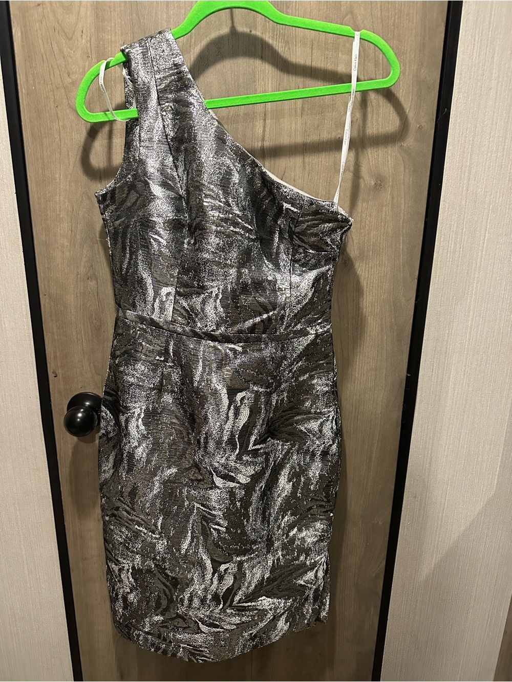 Calvin Klein One-Shoulder Metallic Gray Cocktail Dress